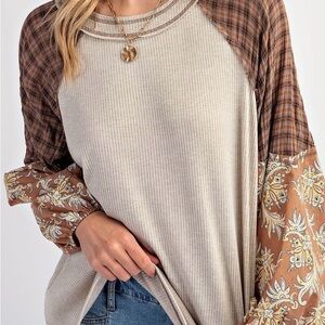 Easel Rib Knit Colorblock Boho Top – 1X – NWOT